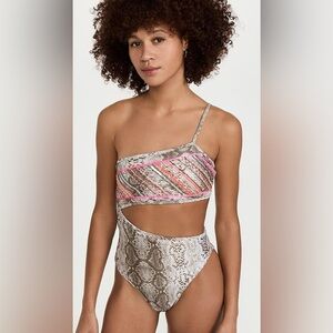 Ramy Brook Neutral Snake Print One Piece